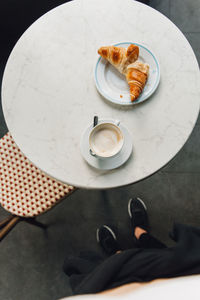 High angle view of breakfast on table