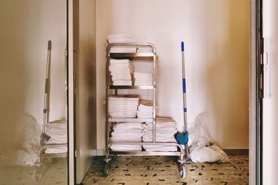 Towels on trolley in hotel