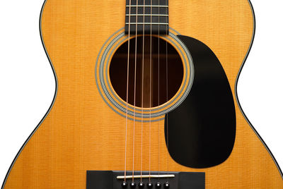 Close-up of guitar against white background