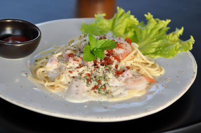 High angle view of meal served in plate