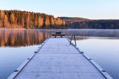 Scenic view of lake against sky during winter