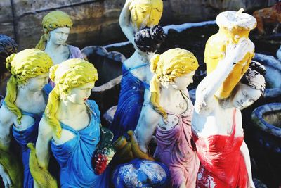 Close-up of statues for sale