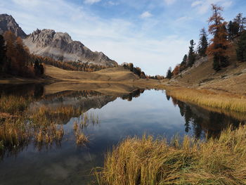 Scenic view of lake and trees against sky