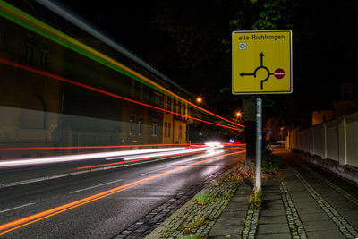 Light trails on road at night