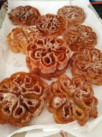 High angle view of dessert in plate on table