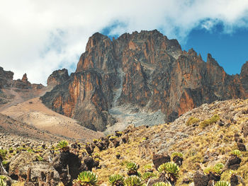 Scenic view of rocky mountains against sky
