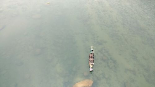 High angle view of man sailing on boat