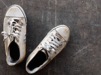 High angle view of shoes on floor