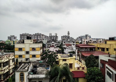 High angle view of buildings against sky