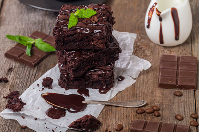 Close-up of chocolate cake on table