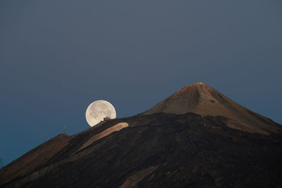 Low angle view of volcano against moon