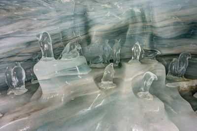 High angle view of frozen sea shore