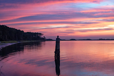 Scenic view of lake against sky during sunset