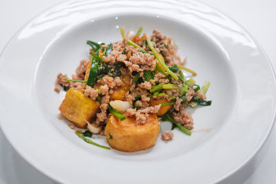 High angle view of meal served in plate