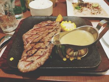 Close-up of food on table