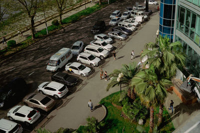 High angle view of cars on road