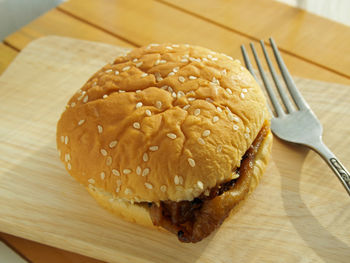 High angle view of breakfast on table