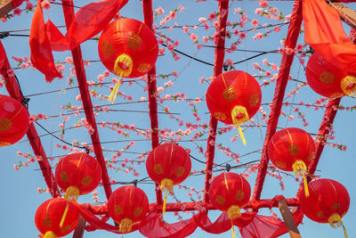 Outdoor chinese new year decoration with red lantern.