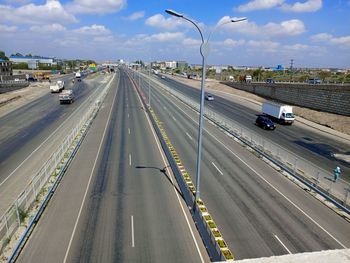 High angle view of highway in city