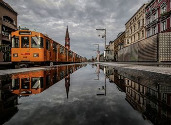 Reflection of sky in city