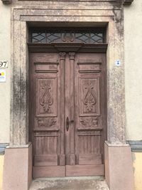 Closed door of building