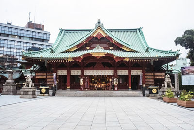 Facade of temple building against sky