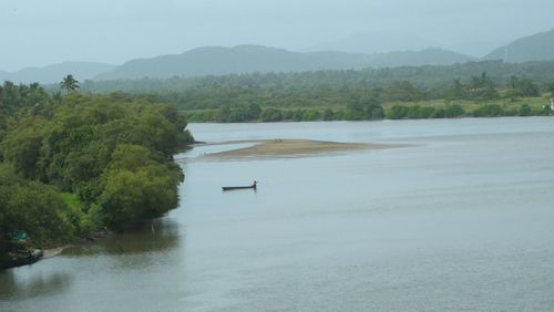 Scenic view of river by trees against sky