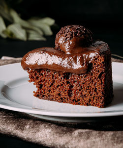 Close-up of cake in plate on table