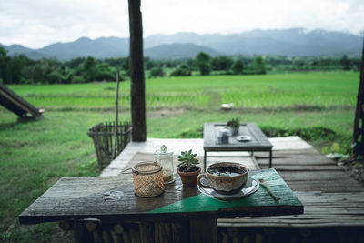 Tea cup on table