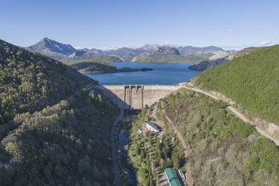 Porma's reservoir and dam from aerial view