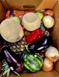 High angle view of vegetables on table