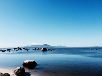 Scenic view of sea against clear sky