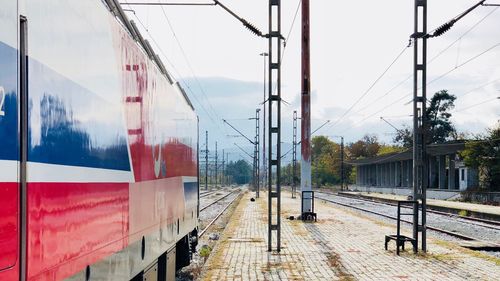 Train on railroad station platform against sky