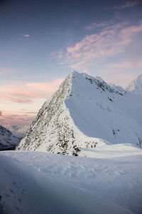 Scenic view of mountains against sky during sunset