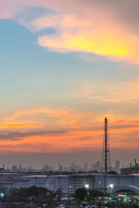 View of buildings against cloudy sky during sunset