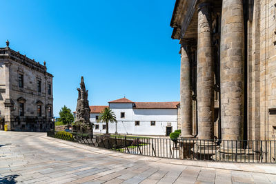 Empty square in the medieval city of santiago de compostela during coronavirus pandemic