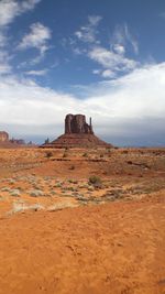 Rock formations on landscape against sky