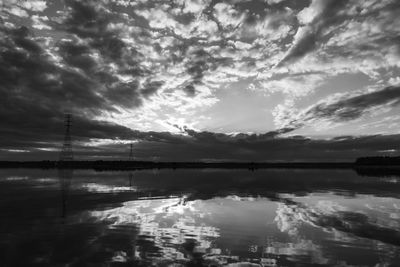 Scenic view of lake against sky at sunset