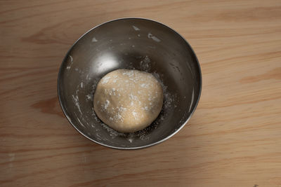 High angle view of tea in bowl on table