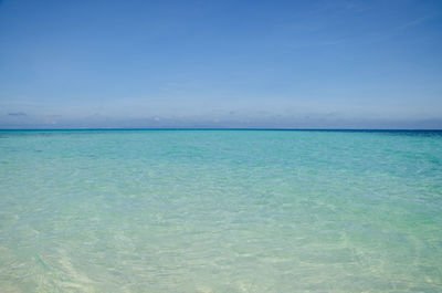 Scenic view of sea against blue sky