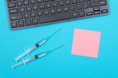 High angle view of computer keyboard on table