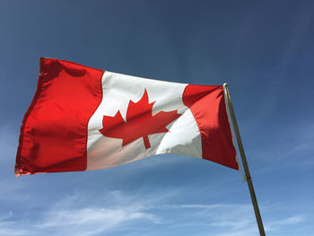 Low angle view of flag against sky