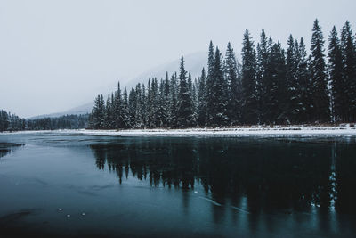 Scenic view of lake against sky during winter