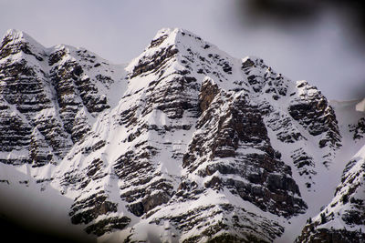 Aerial view of snow covered mountains against sky