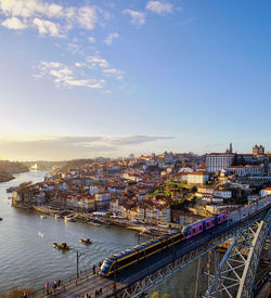 High angle view of city at waterfront