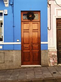 Closed door of building