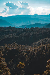 Aerial view of layers of mountains