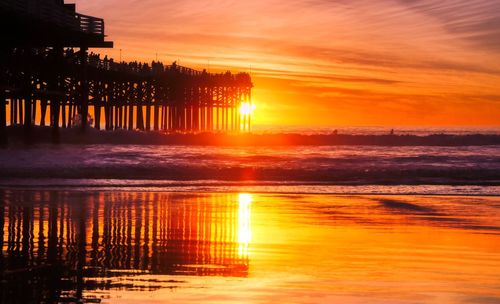 Scenic view of sea against orange sky