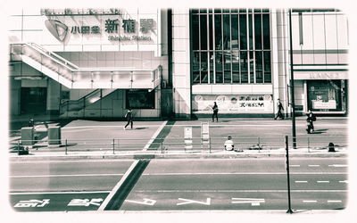 Reflection of building on glass window