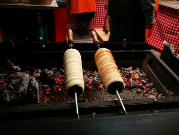 High angle view of people preparing food in temple